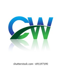 initial letter CW logotype company name colored blue and green swoosh design. vector logo for business and company identity.
