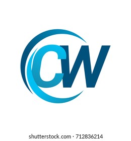 initial letter CW logotype company name blue circle and swoosh design. vector logo for business and company identity.