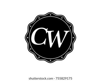 Initial letter CW monogram logo black seal stamp lace