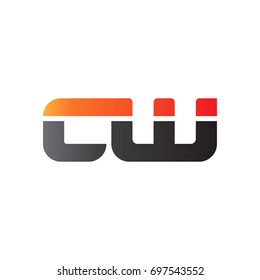 Initial letter CW, straight linked line bold logo, gradient fire red black colors