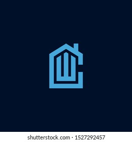 Initial letter CW WC house abstract logo icon design  minimalist monogram property real estate symbol concept  vector