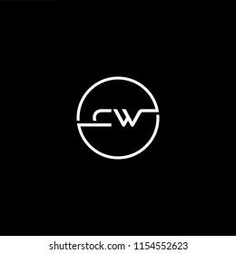 Initial letter CW WC minimalist art monogram circle shape logo, white color on black background