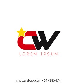 Initial letter cw yellow star logo red black