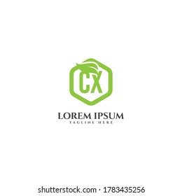 Initial letter CX eco leaf logo icon design template elements