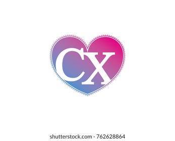 the initial letter CX in the heart symbol as a logo, sign and decoration