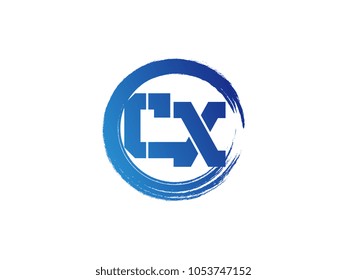 Initial letter CX logo with blue zen brush