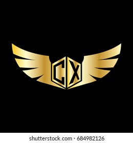Initial Letter CX Logo, Hexagonal Shape Logo with Wings Icon