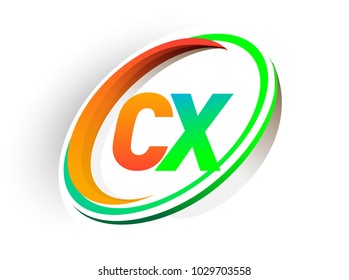 initial letter CX logotype company name colored orange and green circle and swoosh design, modern logo concept. vector logo for business and company identity.