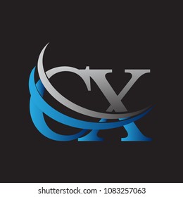 initial letter CX logotype company name colored blue and grey swoosh design. vector logo for business and company identity.