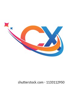 initial letter CX logotype company name colored orange, red and blue swoosh star design. vector logo for business and company identity.