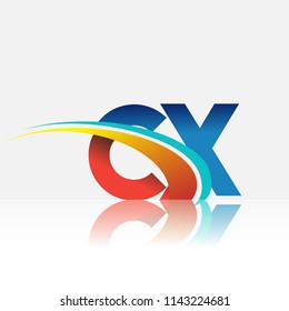 initial letter CX logotype company name colored red and blue and swoosh design. vector logo for business and company identity.
