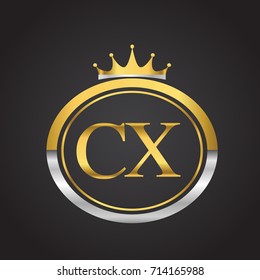 initial letter CX logotype company name with oval shape and crown, gold and silver color. vector logo for business and company identity.