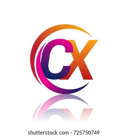 initial letter CX logotype company name orange and magenta color on circle and swoosh design. vector logo for business and company identity.
