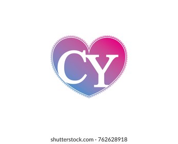 the initial letter CY in the heart symbol as a logo, sign and decoration