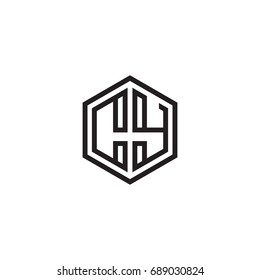 Initial letter CY, minimalist line art monogram hexagon logo, black color