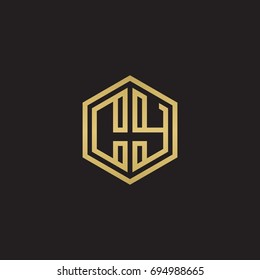 Initial letter CY, minimalist line art hexagon logo, gold color on black background