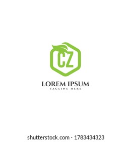 Initial letter CZ eco leaf logo icon design template elements
