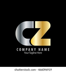 Initial Letter CZ Linked Rounded Logo Silver Gold