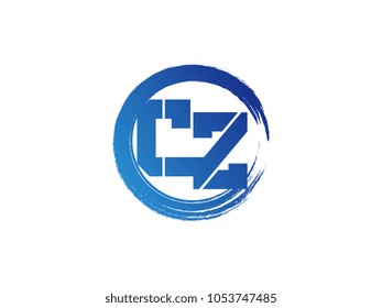 Initial letter CZ logo with blue zen brush