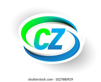 initial letter CZ logotype company name colored blue and green swoosh design, modern logo concept. vector logo for business and company identity.