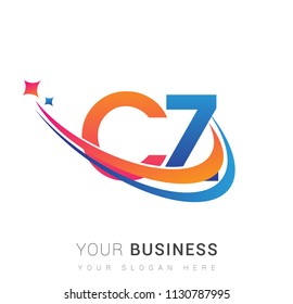 initial letter CZ logotype company name colored orange, red and blue swoosh star design. vector logo for business and company identity.