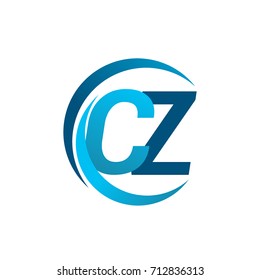 initial letter CZ logotype company name blue circle and swoosh design. vector logo for business and company identity.