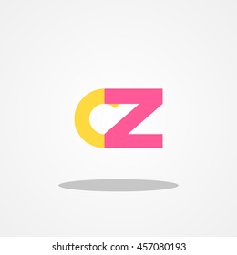 Initial letter CZ lowercase logo design template orange pink