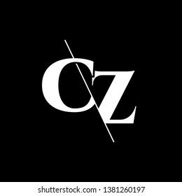 Initial Letter CZ Monogram Sliced. Modern logo template isolated on black background