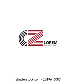 Initial letter cz uppercase modern logo design template elements. Black and red letter Isolated on white background. Suitable for business, consulting group company.