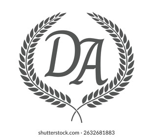 Letra inicial D e A, design do logotipo do monograma da, com coroa de louro. Fonte de caligrafia de luxo.