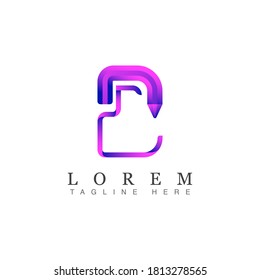 logotipo abstracto de letra inicial D con elemento de forma lápiz