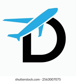 Initial Letter D Airplane Logo Concept For Travel Symbol And Transportation Sign