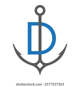 Initial Letter D Anchor Logo Design Concept For Boat, Ship, Yacht, Nautical Transport Symbol