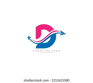 Initial Letter D Arrow Star Swoosh Logo