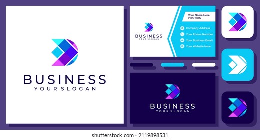 Carta inicial D Flecha exitosa Diseño de logotipo de tecnología colorida para empresas con tarjeta de visita