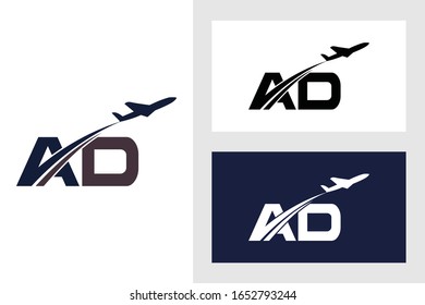 Initial Letter A and D with Aviation Logo Design,  Air, Airline, Airplane and Travel Logo template. 