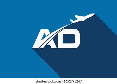 Initial Letter A and D with Aviation Logo Design,  Air, Airline, Airplane and Travel Logo template. 