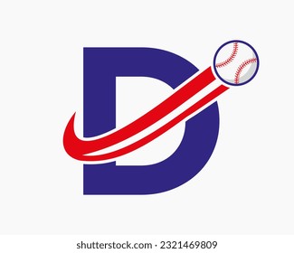 Initial Letter D Baseball Logo Concept With Moving Baseball Icon Vector Template