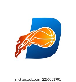 Initial Letter D Basketball Logo Concept with fireball