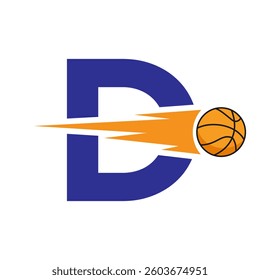 Initial Letter D Basketball Logo Design With Speed Symbol. Basketball Logo For Academy and Club Sign