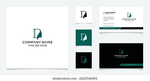 letra inicial D com modelo de vetor de design de logotipo de rosto de mulher bonita