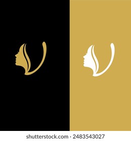 Initial letter D beauty women face logo design. Unique and luxury feminine vector illustration.