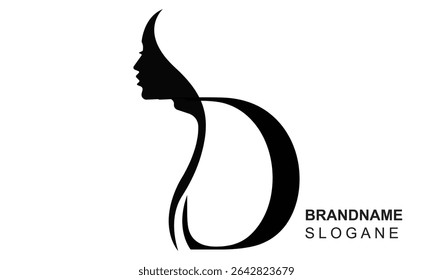 Initial letter D  beauty women face logo design. Unique and luxury feminine vector illustration.