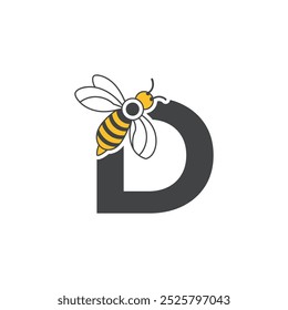 Diseño inicial del logotipo de la abeja de la letra D. Abeja de la miel con la letra D en el logotipo de las alas o el concepto de ilustración del diseño de la abeja del Vector del icono .