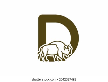 Initial letter D with bison line art design