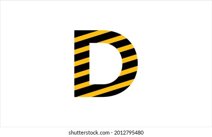 Initial letter D black and  yellow warning tape flat minimalist icon logo design symbol