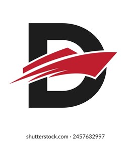 Initial Letter D Boat Logo für Yacht-Zeichen. Maritime Symbol Vektorgrafik Vorlage