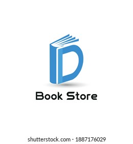 Initial letter D book for bookstore, book company, publisher, encyclopedia, library, education logo concept