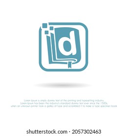 Letra inicial d con ícono de libro y píxel para libro digital, libro electrónico, e-learning, educación, tecnología, aplicaciones de literatura, librería, empresa editorial Idea de logotipo