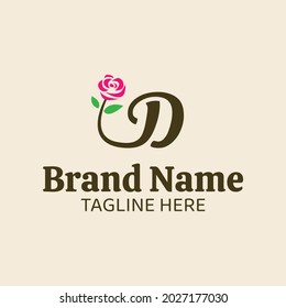 Initial letter D botanical flower logo design template. Fit for wedding business brand, fashion, jewelry, boutique, florist shop, floral and botanical. Vector illustration